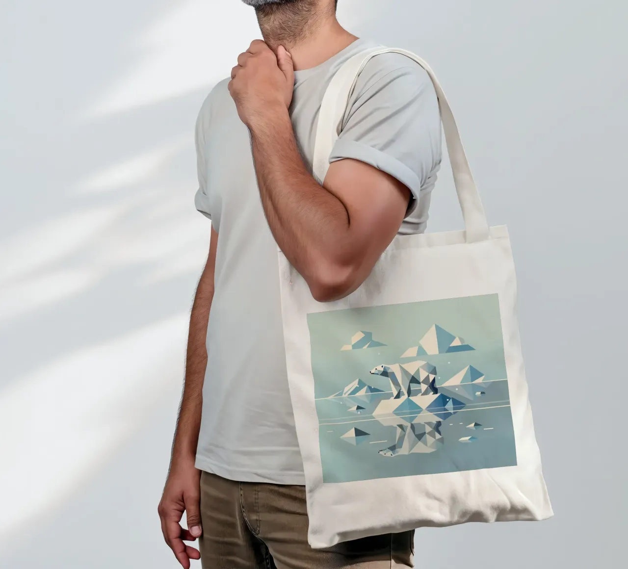 Geometric polar bear on an ice floe - Arctic calm tote bag by namosh