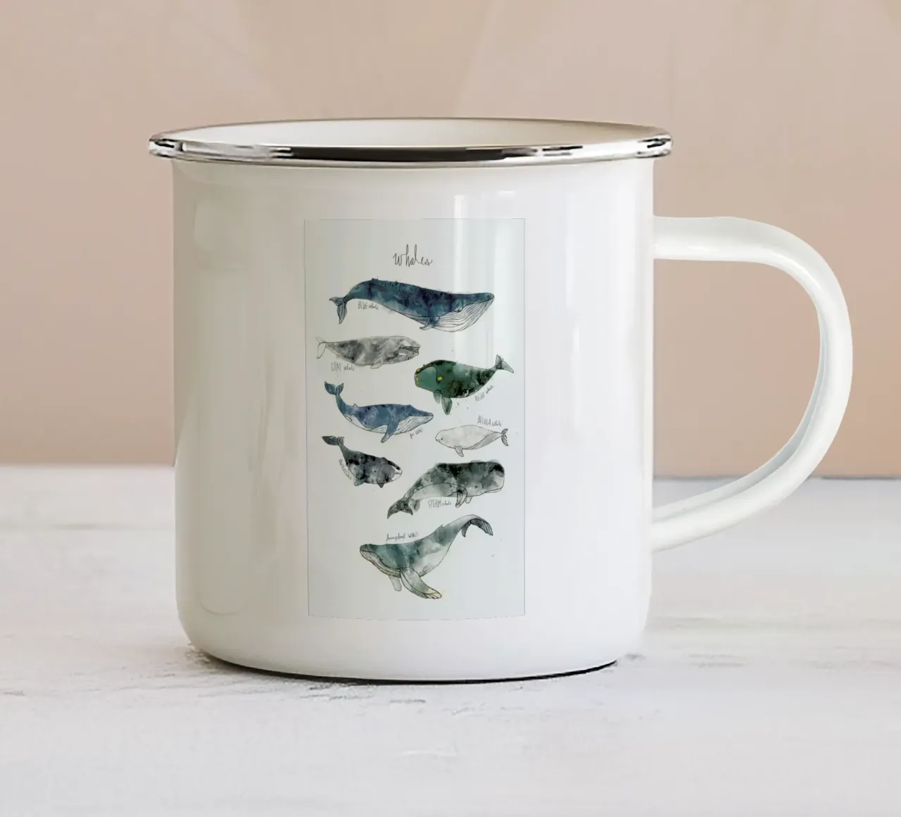Whales tazza in smalto da Amy Hamilton