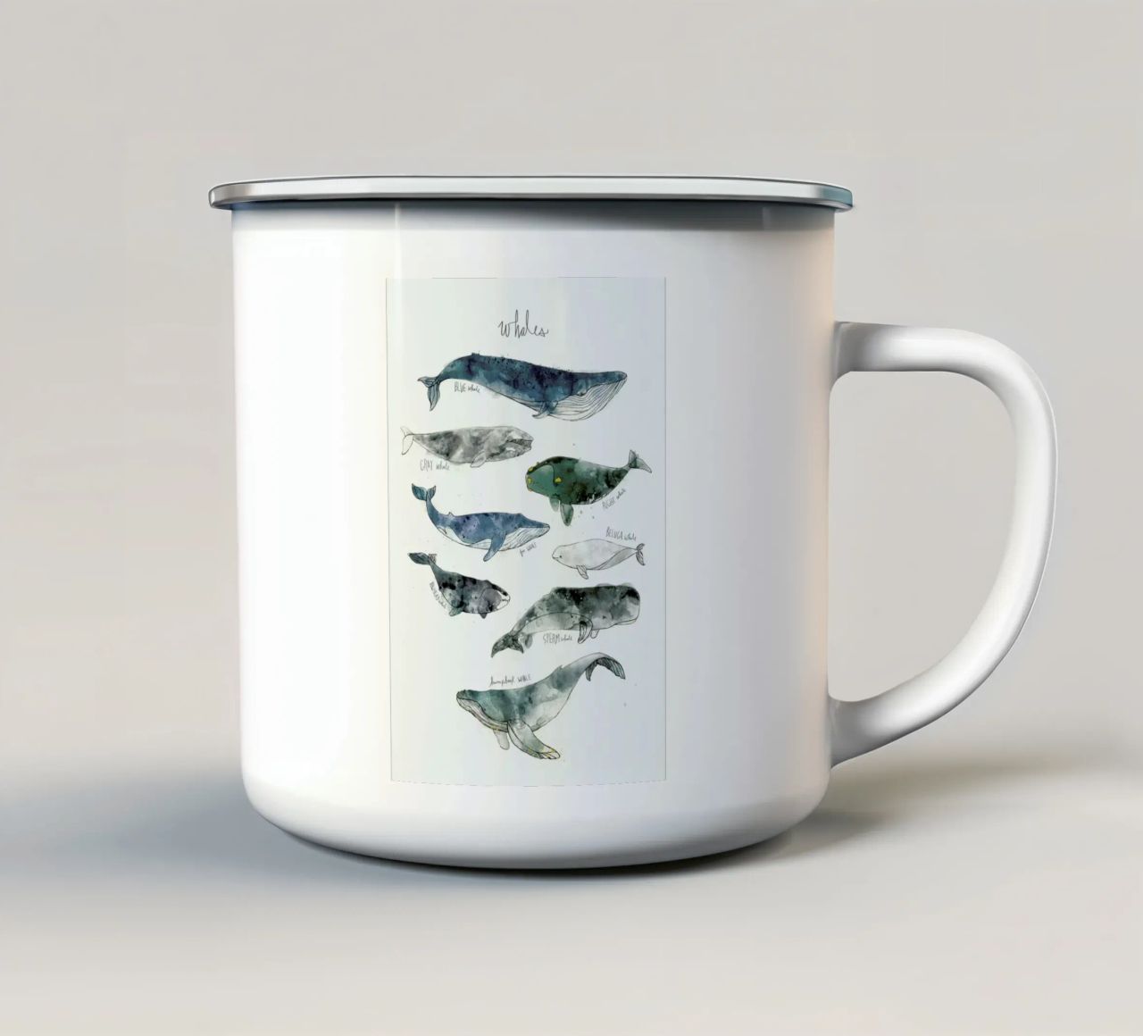 Whales tazza in smalto da Amy Hamilton