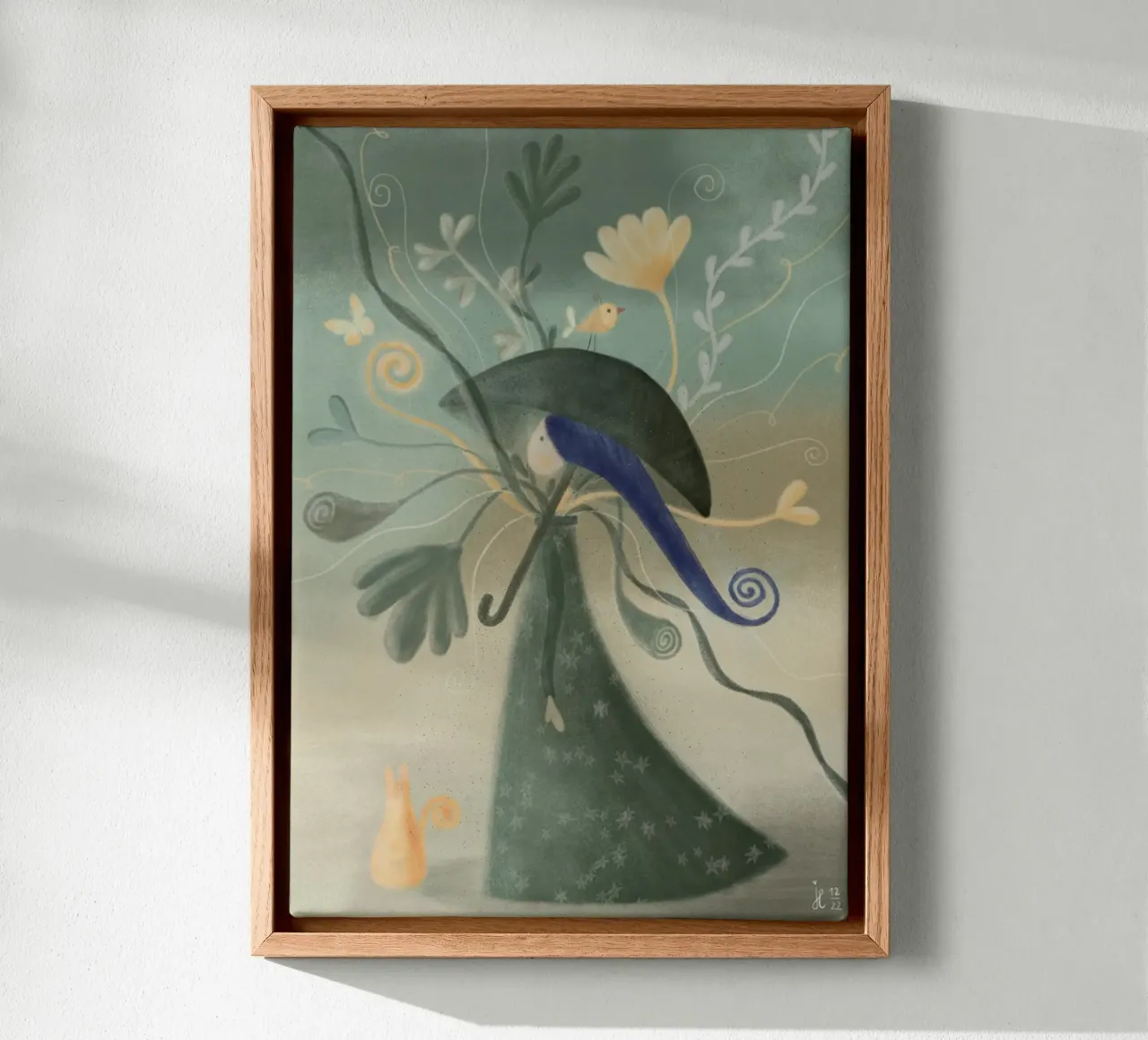 BLOEMENWANDELING MET KAT canvas met Baklijst van Inge Hauser Illustration