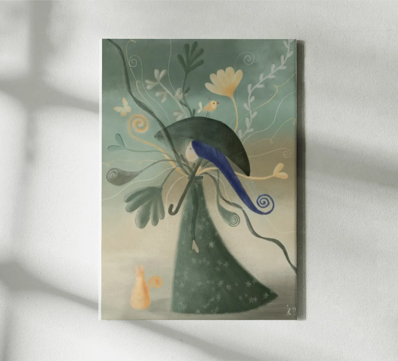 BLOEMENWANDELING MET KAT canvas met Baklijst van Inge Hauser Illustration
