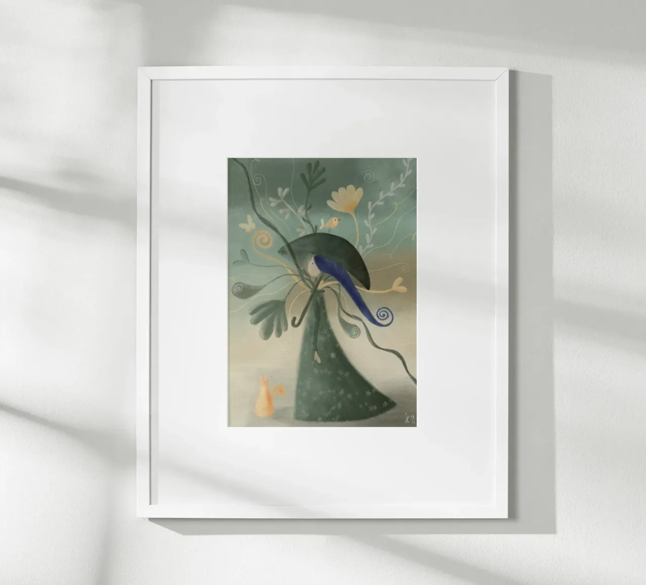 PASSEGGIATA FLOREALE CON GATTO poster con telaio in plastica da Inge Hauser Illustration