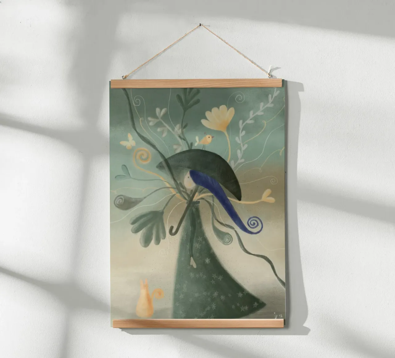 PASSEGGIATA FLOREALE CON GATTO poster con telaio in plastica da Inge Hauser Illustration