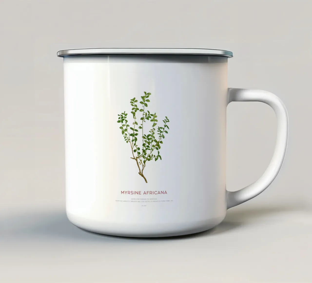 Kapmyrte oder Myrsine Africana Emaille Tasse von Vintagrafica