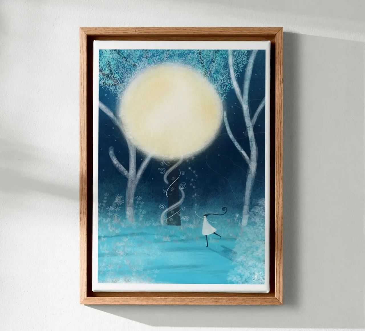 DANS ONDER DE MAAN canvas met Baklijst van Inge Hauser Illustration