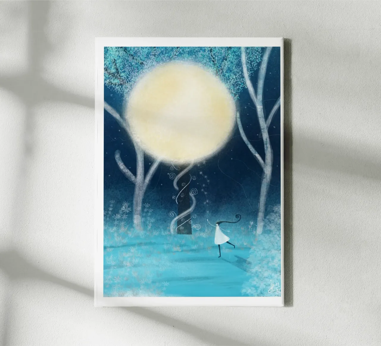 DANS ONDER DE MAAN canvas met Baklijst van Inge Hauser Illustration