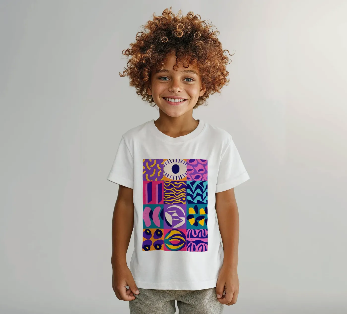 Paars geometrisch patchwork kinder t-shirt van Bring Hues
