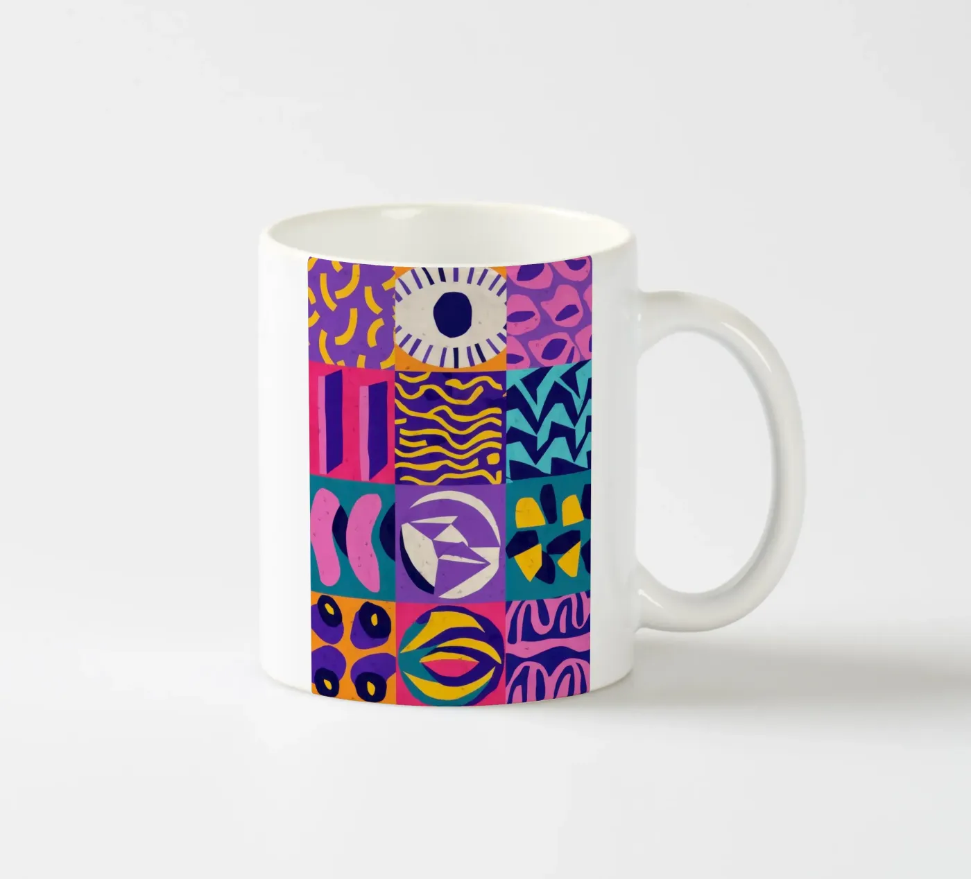 Purple Geometric Patchwork ceramic mug by Bring Hues