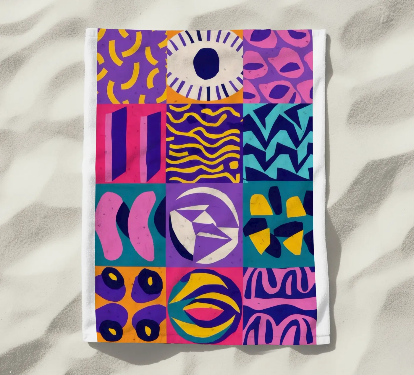 Patchwork geometrico viola telo mare da Bring Hues