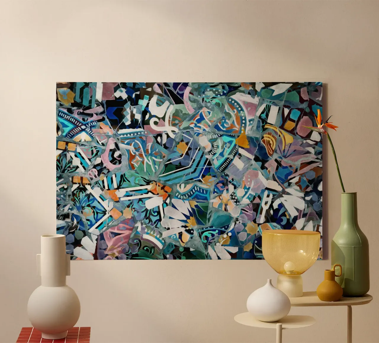 Mosaic of Barcelona 11 canvas with Floater frame by amini54