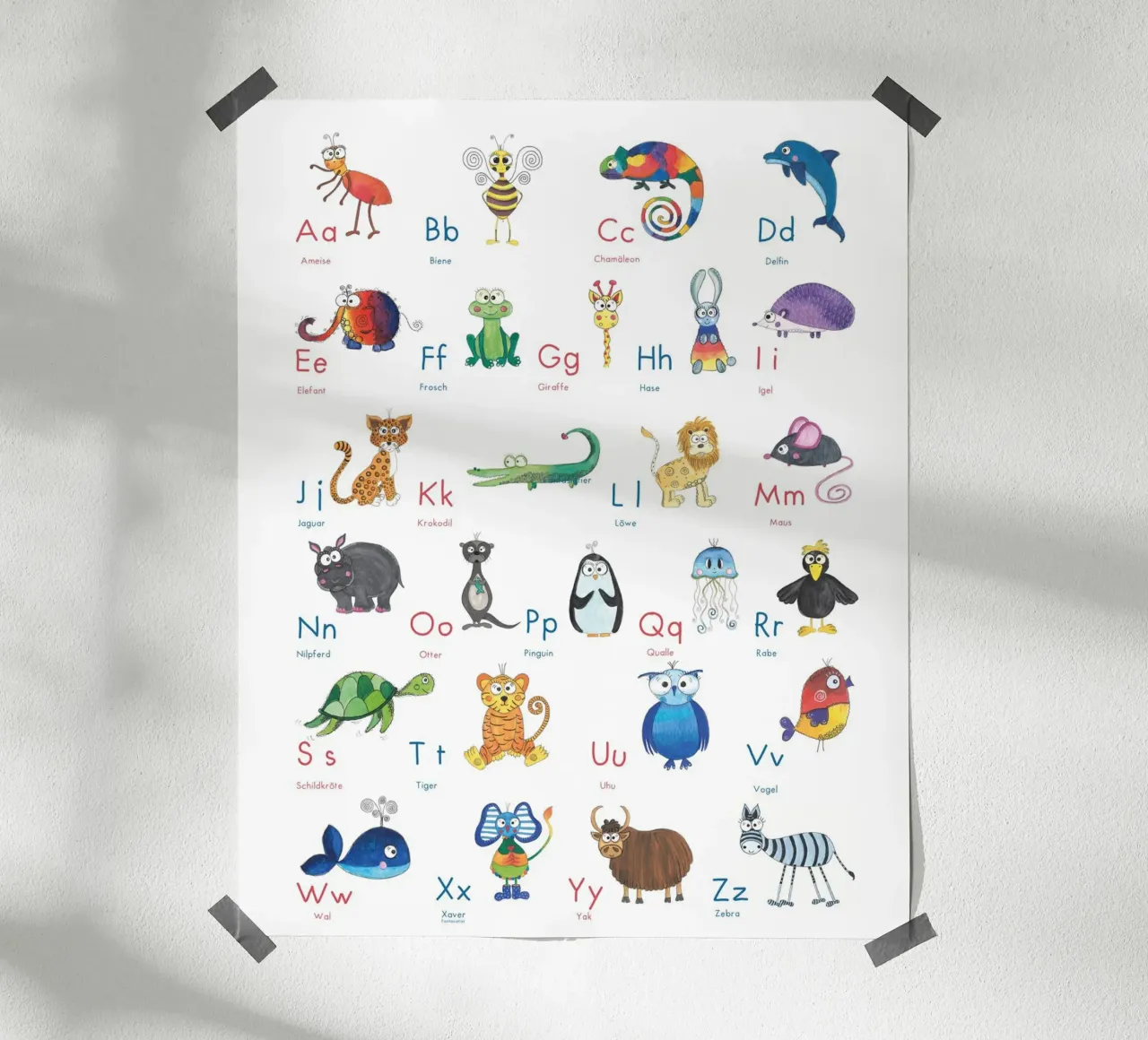 TIER ABC poster con telaio in legno da Inge Hauser Illustration