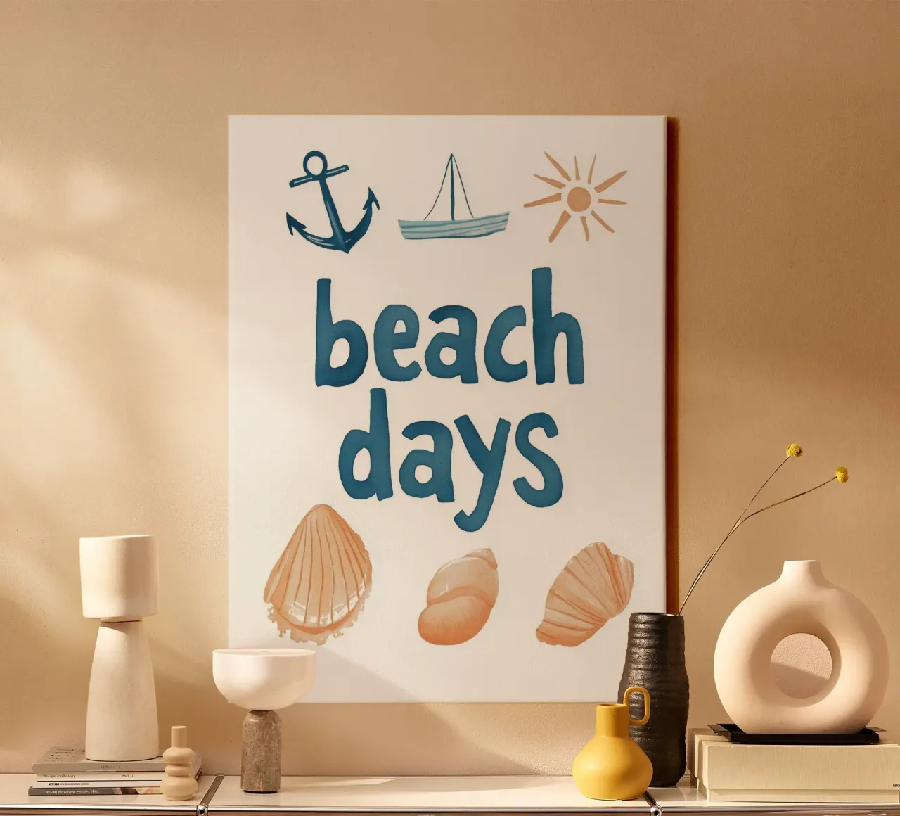 Beach Days No 2 canvas met Baklijst van treechild