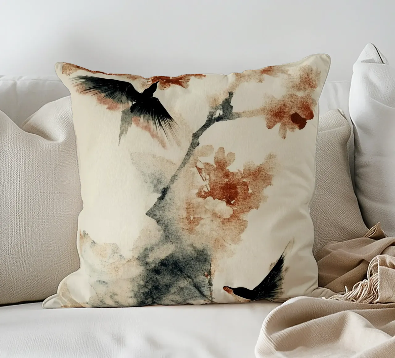 Cherry Birds decorative cushion by treechild
