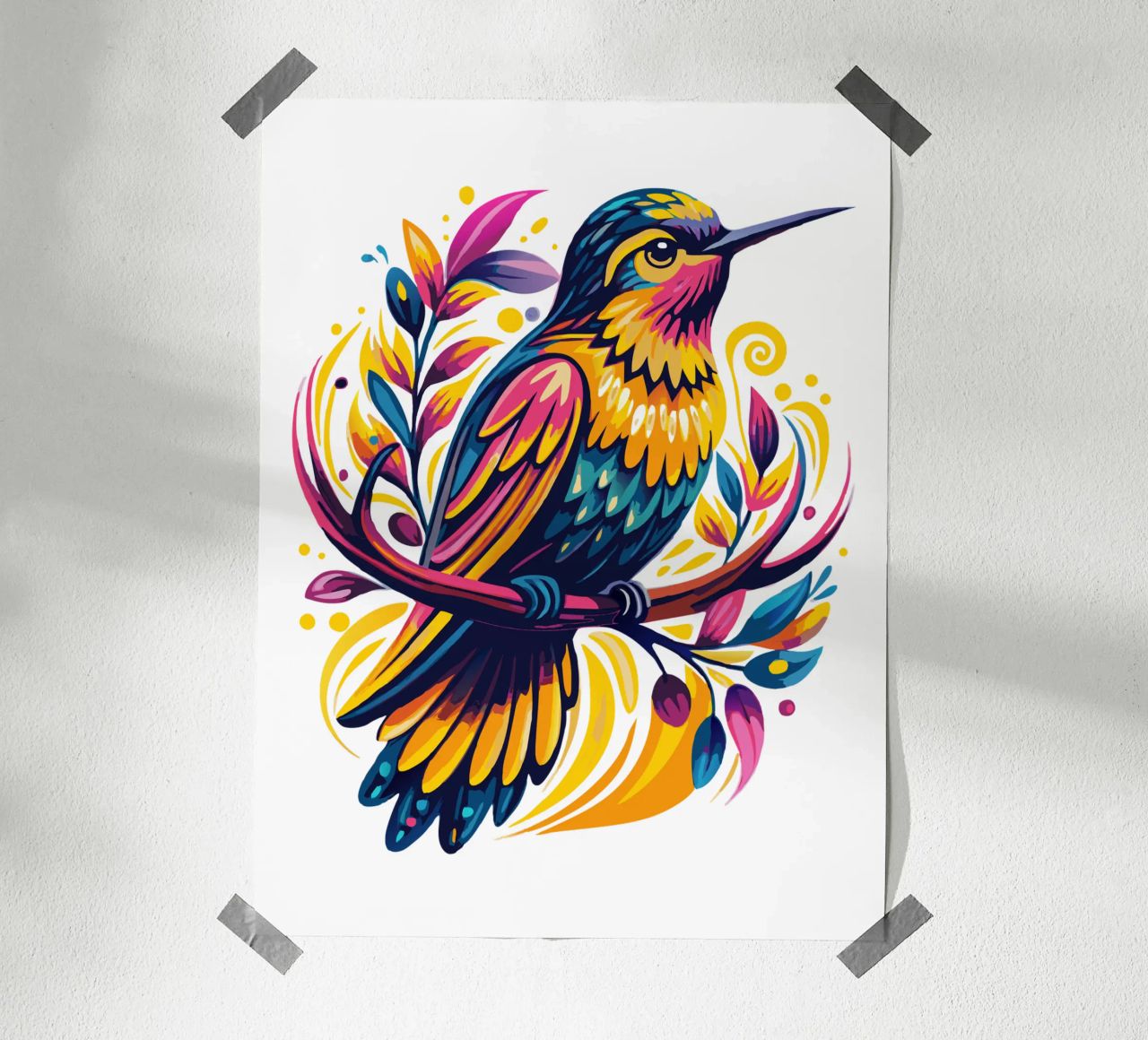 Colorful Hummingbird Illustration - Whimsical Nature Art poster by Artnesia