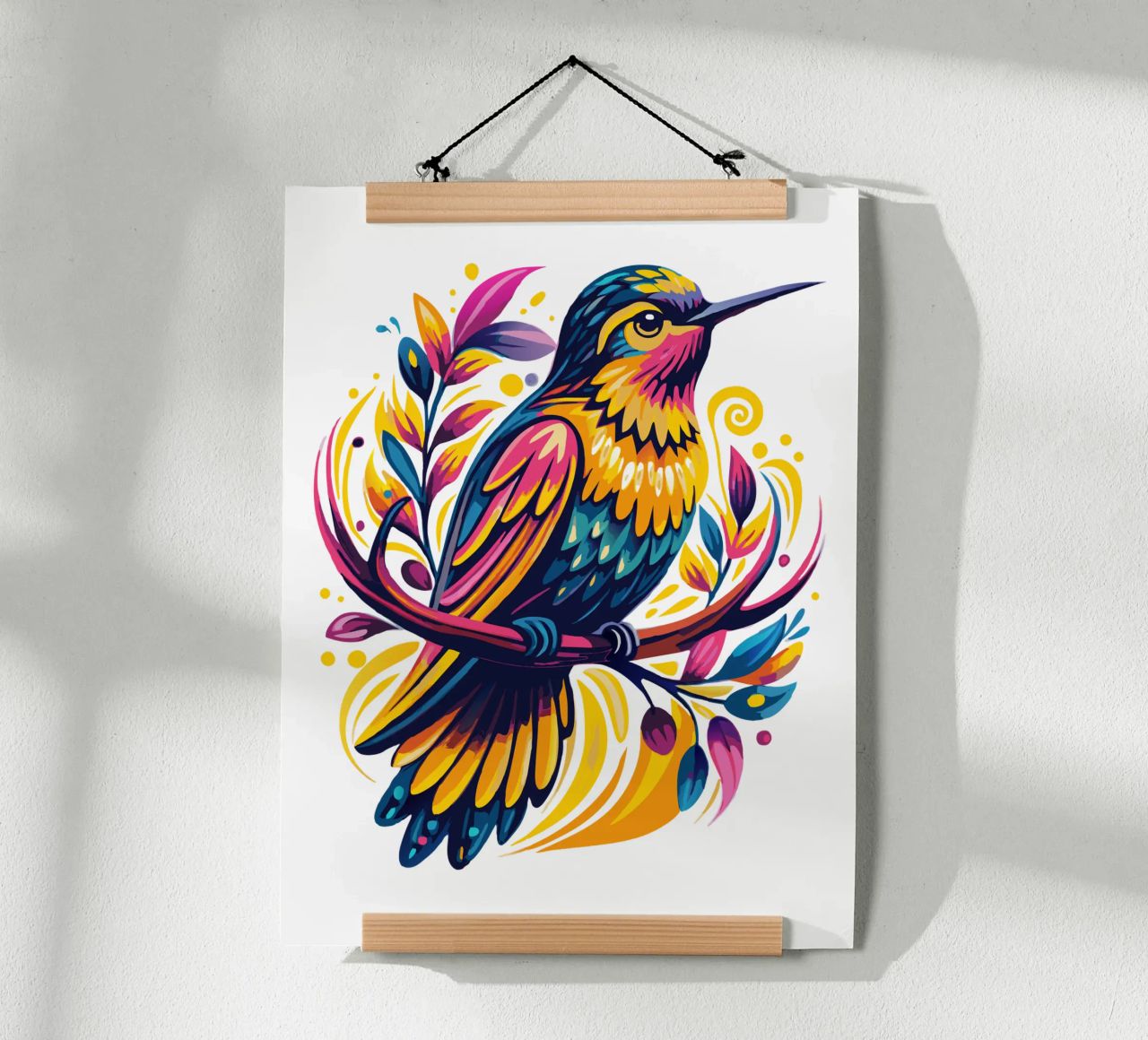 Colorful Hummingbird Illustration - Whimsical Nature Art poster by Artnesia