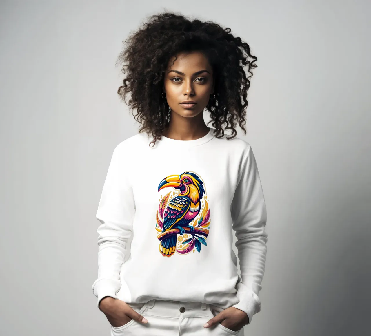Illustratie van levendige neushoornvogel - kleurrijke en tropische vogel sweatshirt van Artnesia