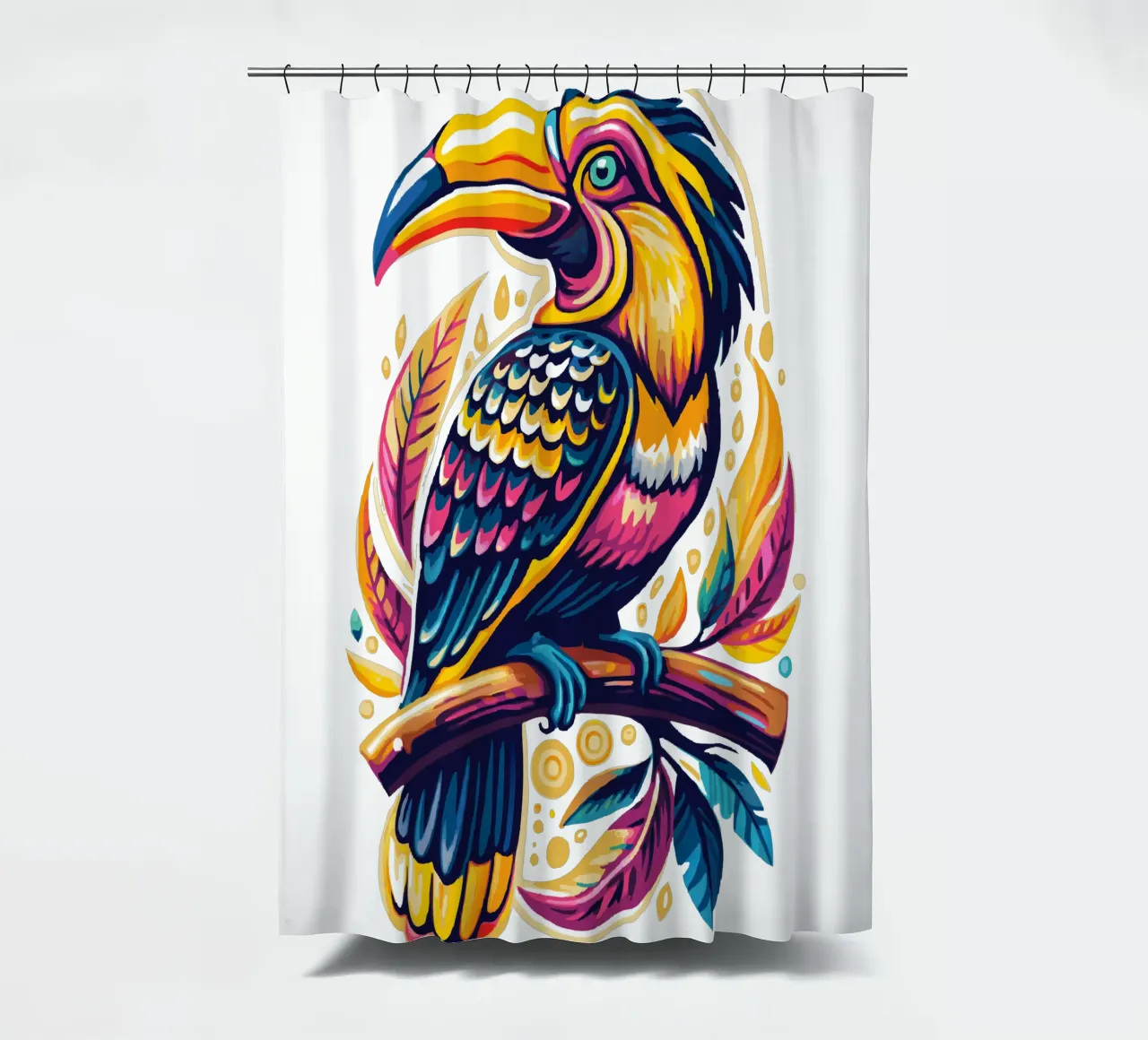 Vibrant Hornbill Illustration - Colorful and Tropical Bird shower curtain by Artnesia