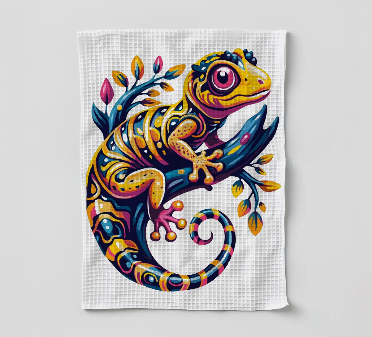 Illustration d'un gecko coloré - Reptile vibrant et fantaisiste torchon de Artnesia