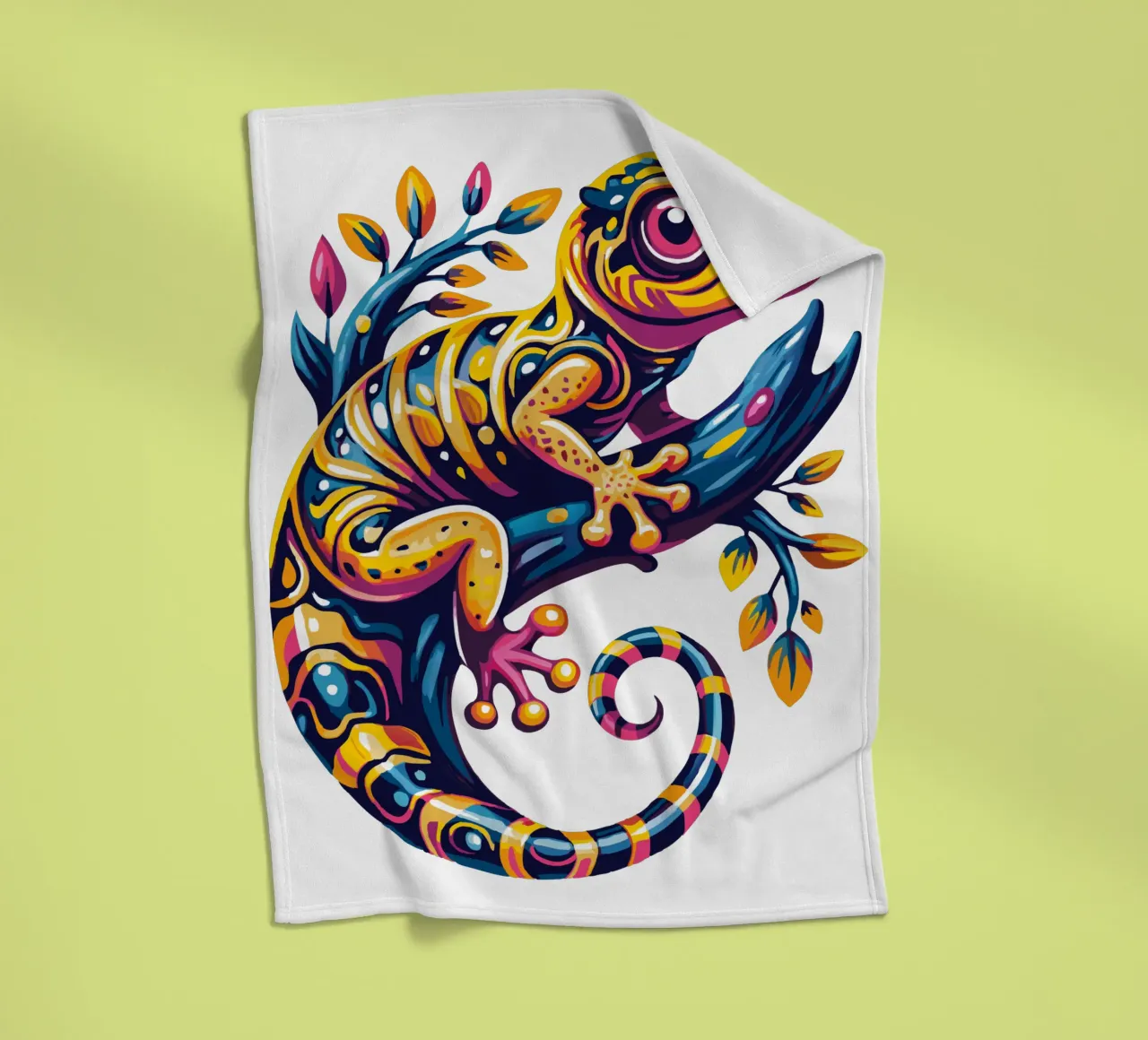 Colorful Gecko Illustration - Vibrant and Whimsical Reptile fleece blanket by Artnesia