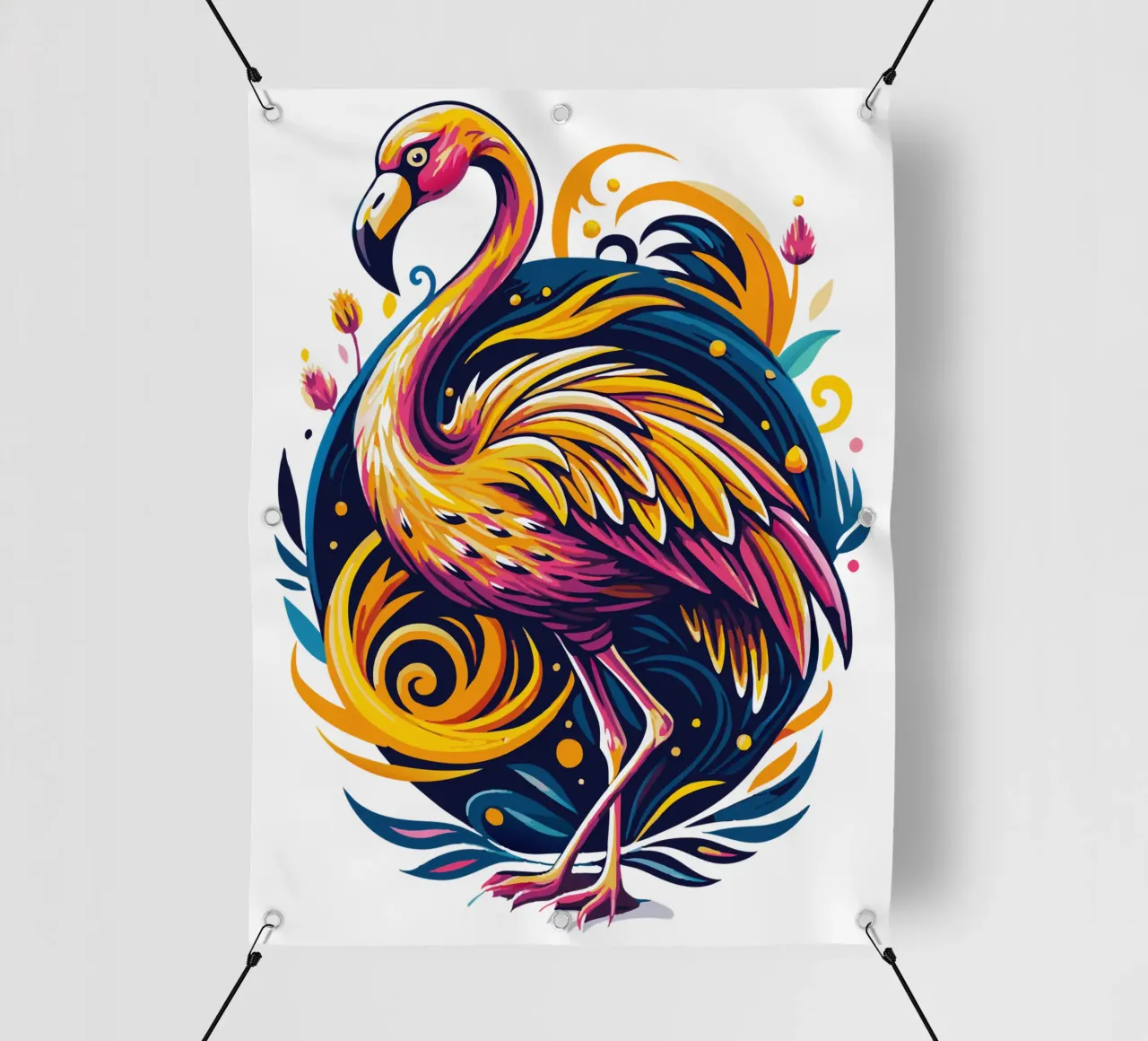 Illustrazione di fenicottero colorato - Uccello vivace e tropicale telo in pvc da Artnesia