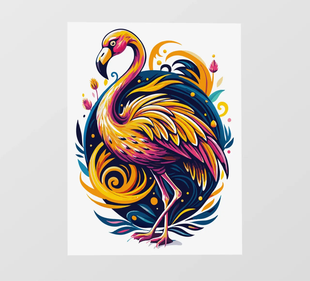 Illustrazione di fenicottero colorato - Uccello vivace e tropicale telo in pvc da Artnesia