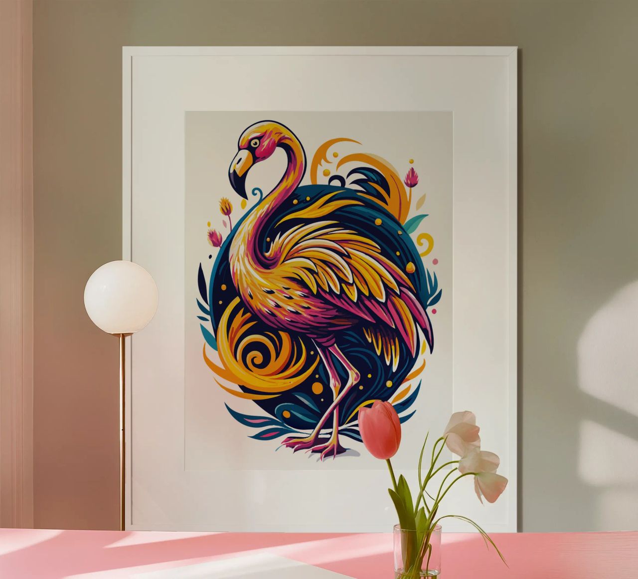 Bunte Flamingo Illustration - Lebendige und tropische Vogel Poster von Artnesia