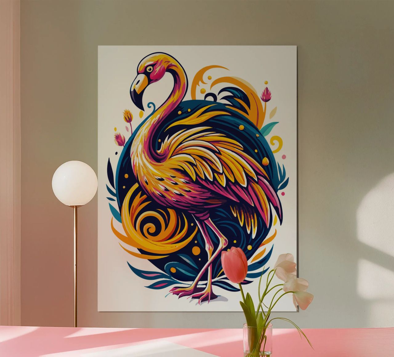 Bunte Flamingo Illustration - Lebendige und tropische Vogel Poster von Artnesia