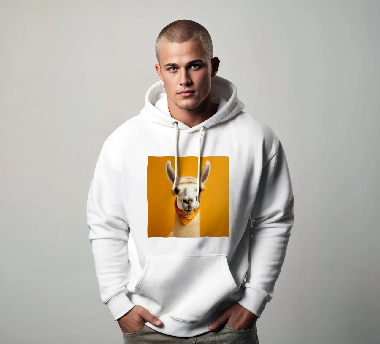 Lama bianco con bandana felpa con cappuccio da FlexiDesignsByK