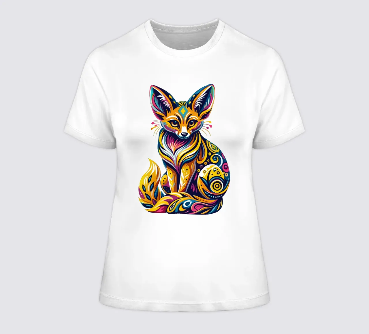 Vibrant Fennec Fox Illustration - Colorful and Whimsical Des women's fitted t-shirt by Artnesia