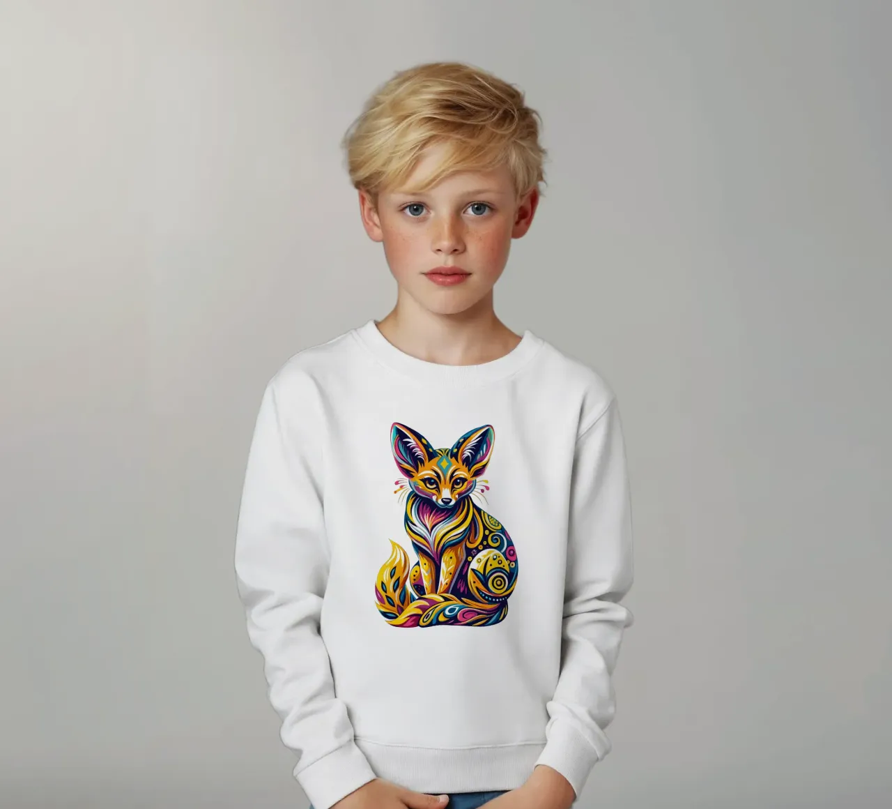 Illustrazione vibrante di una volpe Fennec - Colorata e stravagante Des felpa bambino da Artnesia