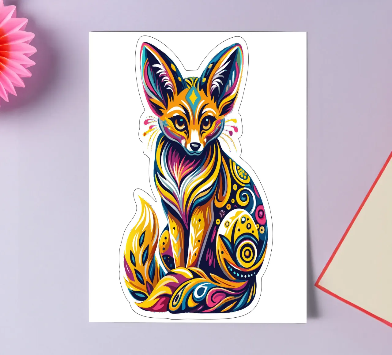Vibrant Fennec Fox Illustration - Colorful and Whimsical Des sticker sheet by Artnesia
