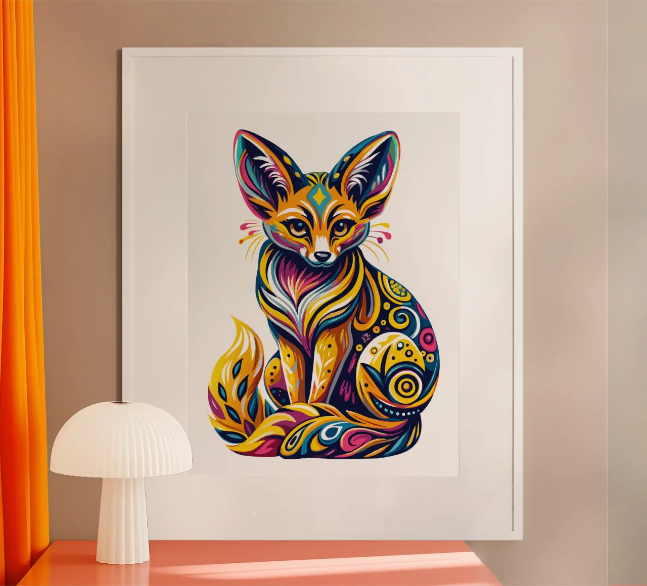 Illustrazione vibrante di una volpe Fennec - Colorata e stravagante Des carta hahnemühle da Artnesia