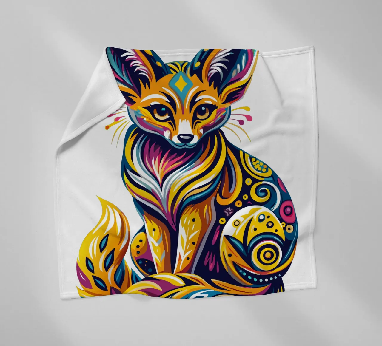 Illustrazione vibrante di una volpe Fennec - Colorata e stravagante Des coperta in pile da Artnesia