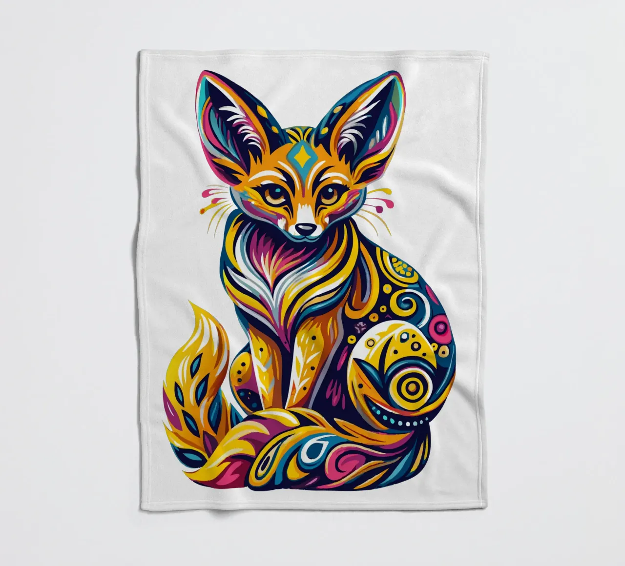 Illustrazione vibrante di una volpe Fennec - Colorata e stravagante Des coperta in pile da Artnesia