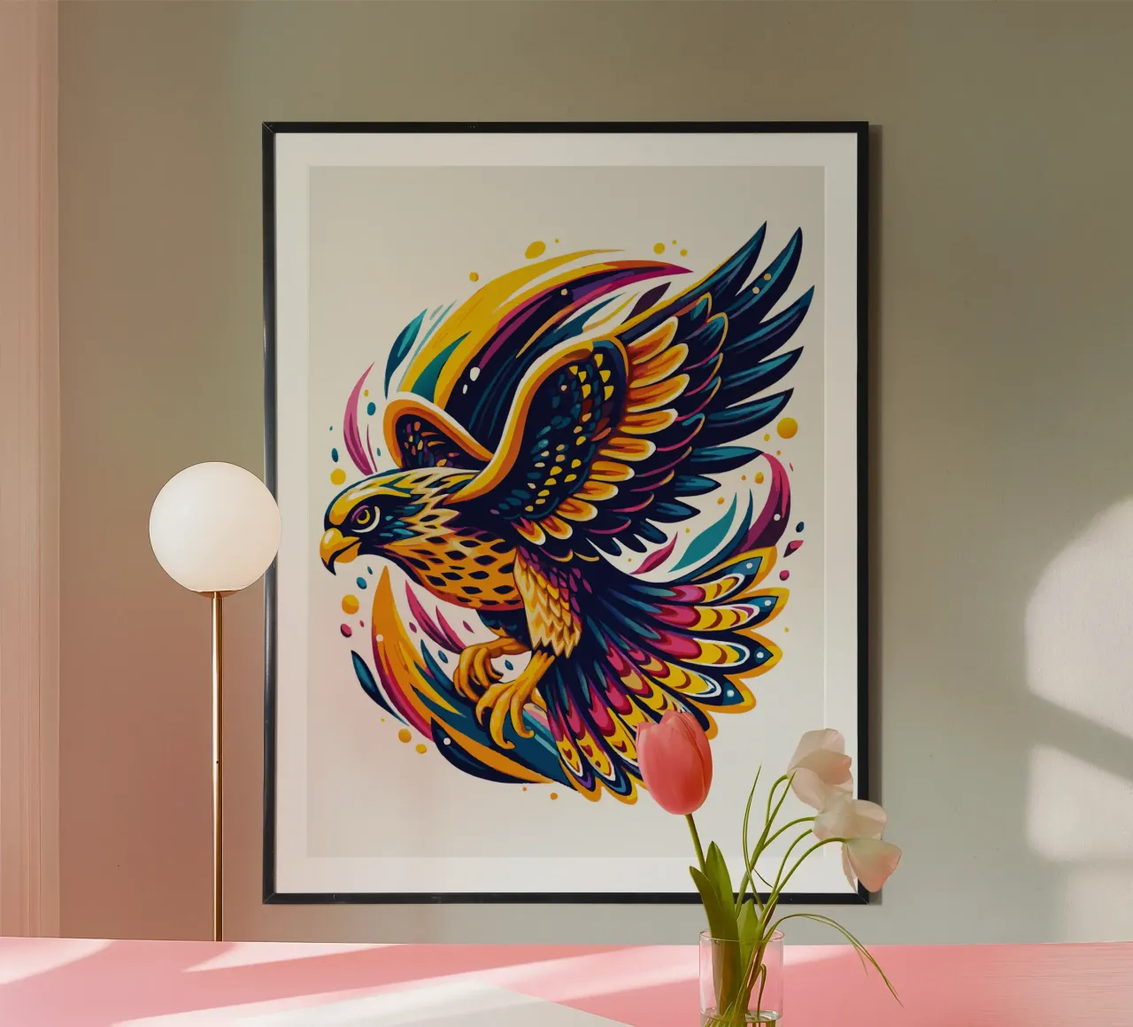 Illustrazione di un falco maestoso poster con telaio in plastica da Artnesia