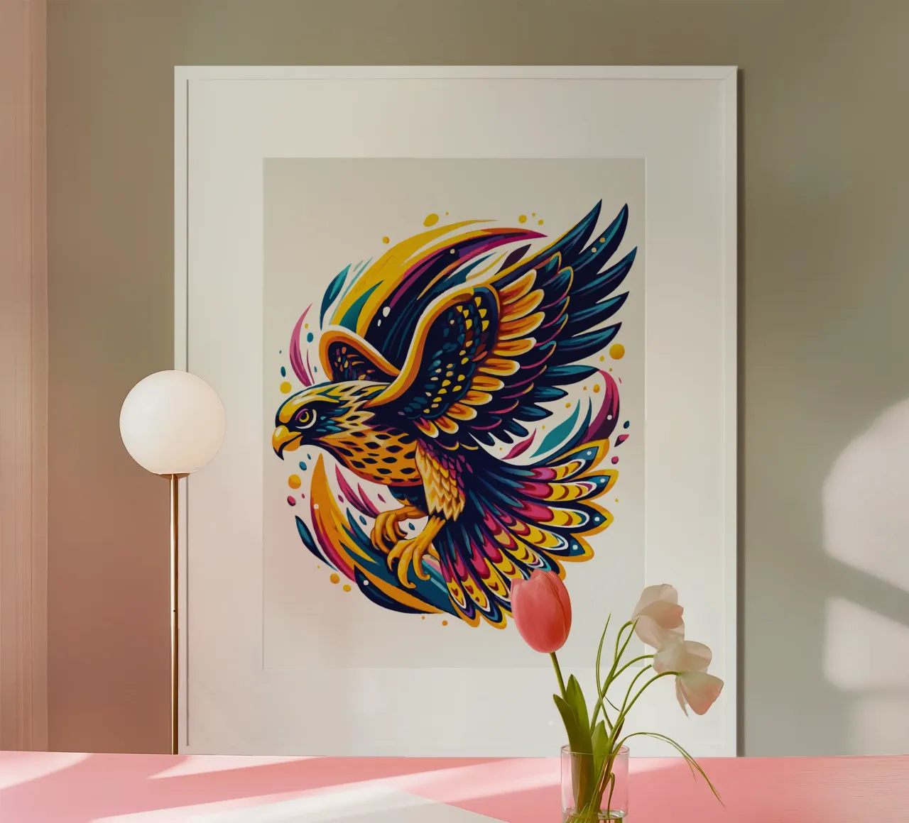 Illustrazione di un falco maestoso poster con telaio in plastica da Artnesia