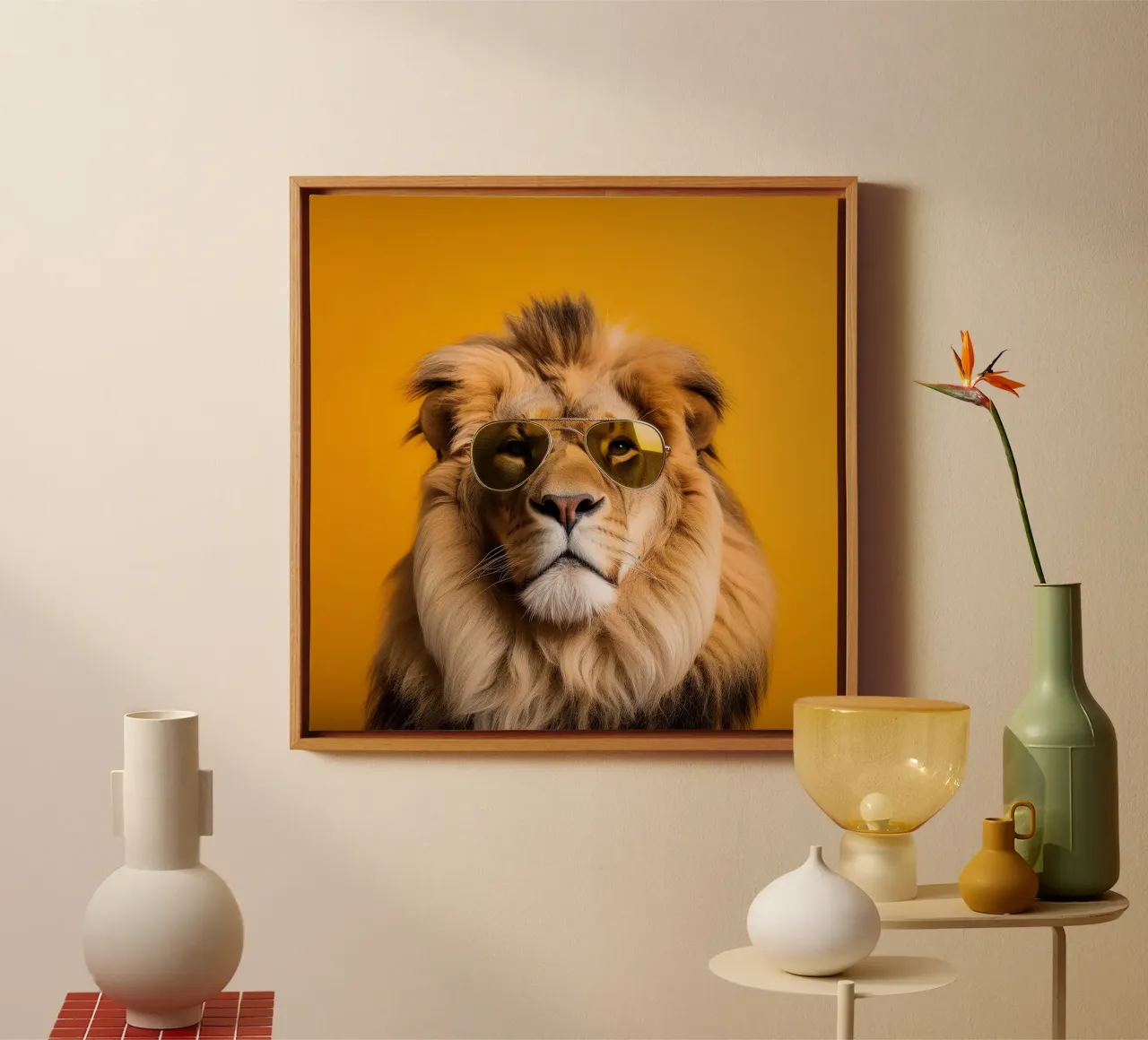 Majestic Lion with Aviator Sunglasses – Cool and Quirky Anim canvas with Floater frame by FlexiDesignsByK
