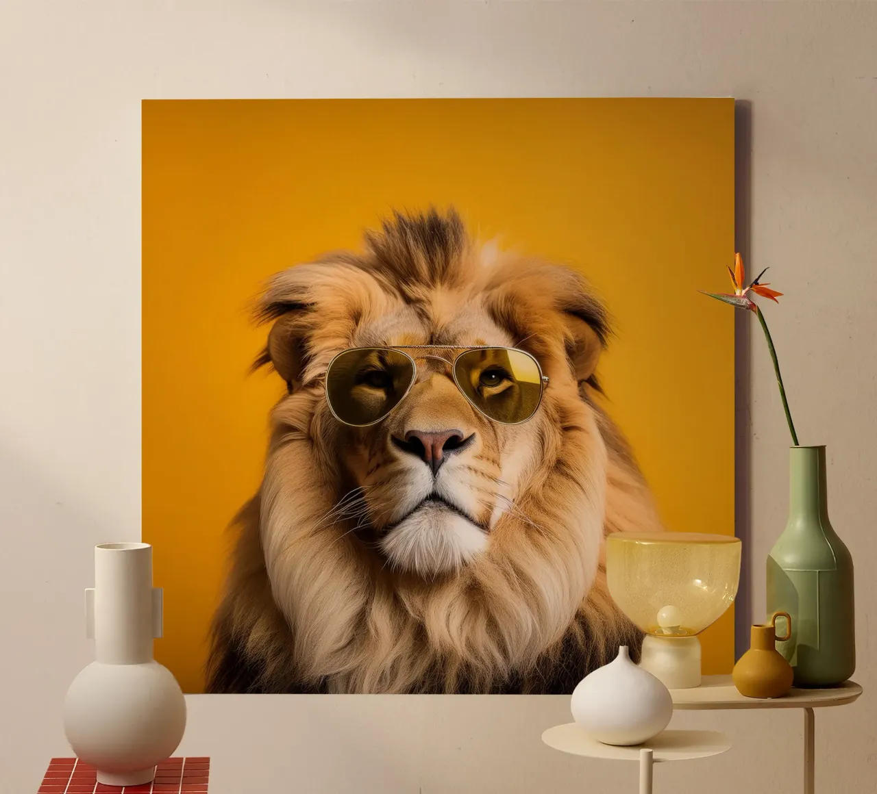 Majestic Lion with Aviator Sunglasses – Cool and Quirky Anim canvas with Floater frame by FlexiDesignsByK