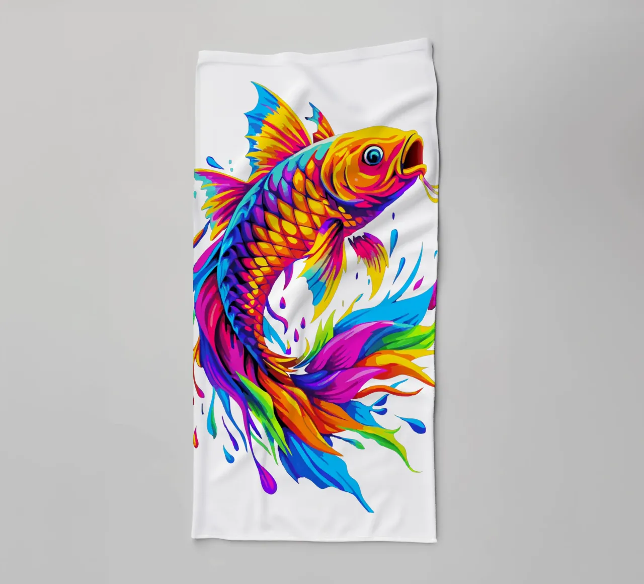 Illustrazione del pesce Koi colorato - Acquatico vibrante e fluente asciugamano da bagno da Artnesia
