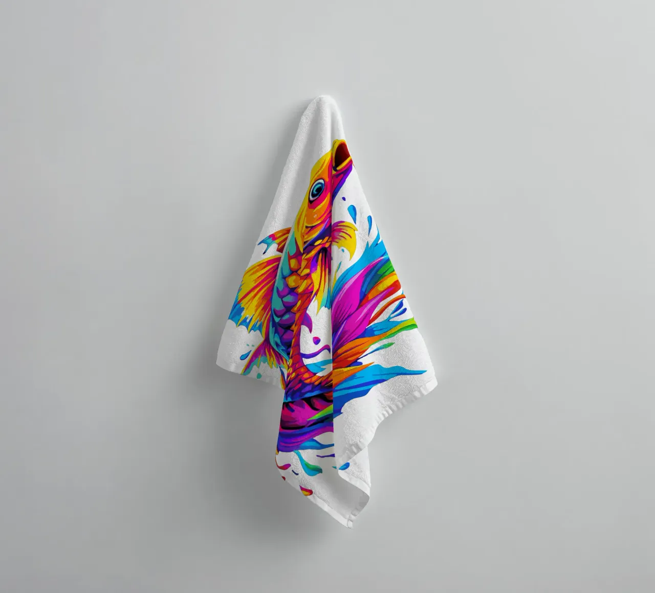 Illustrazione del pesce Koi colorato - Acquatico vibrante e fluente asciugamano da bagno da Artnesia