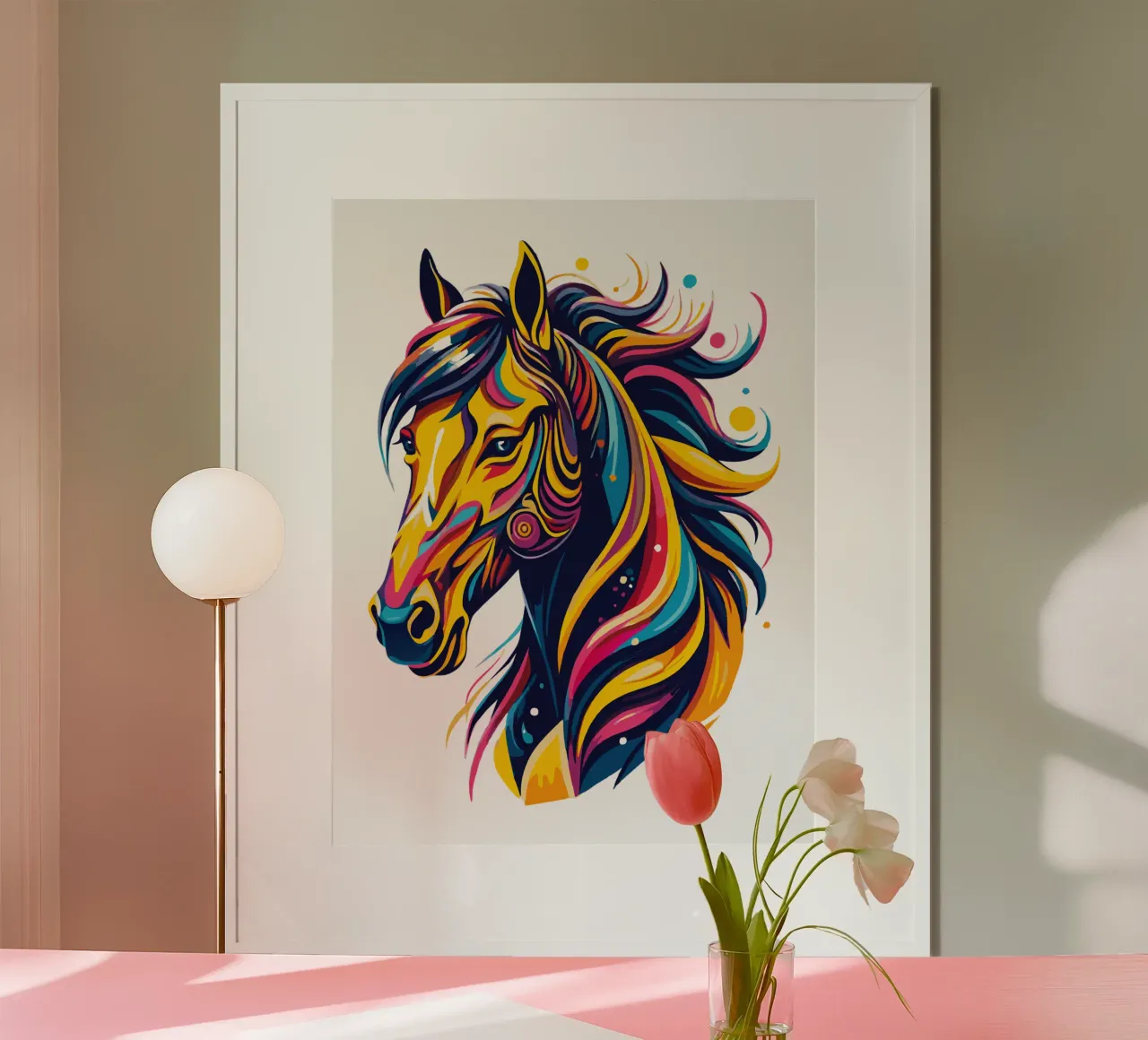 Illustrazione di cavalli vivaci - Arte equina audace e colorata poster con telaio in alluminio da Artnesia