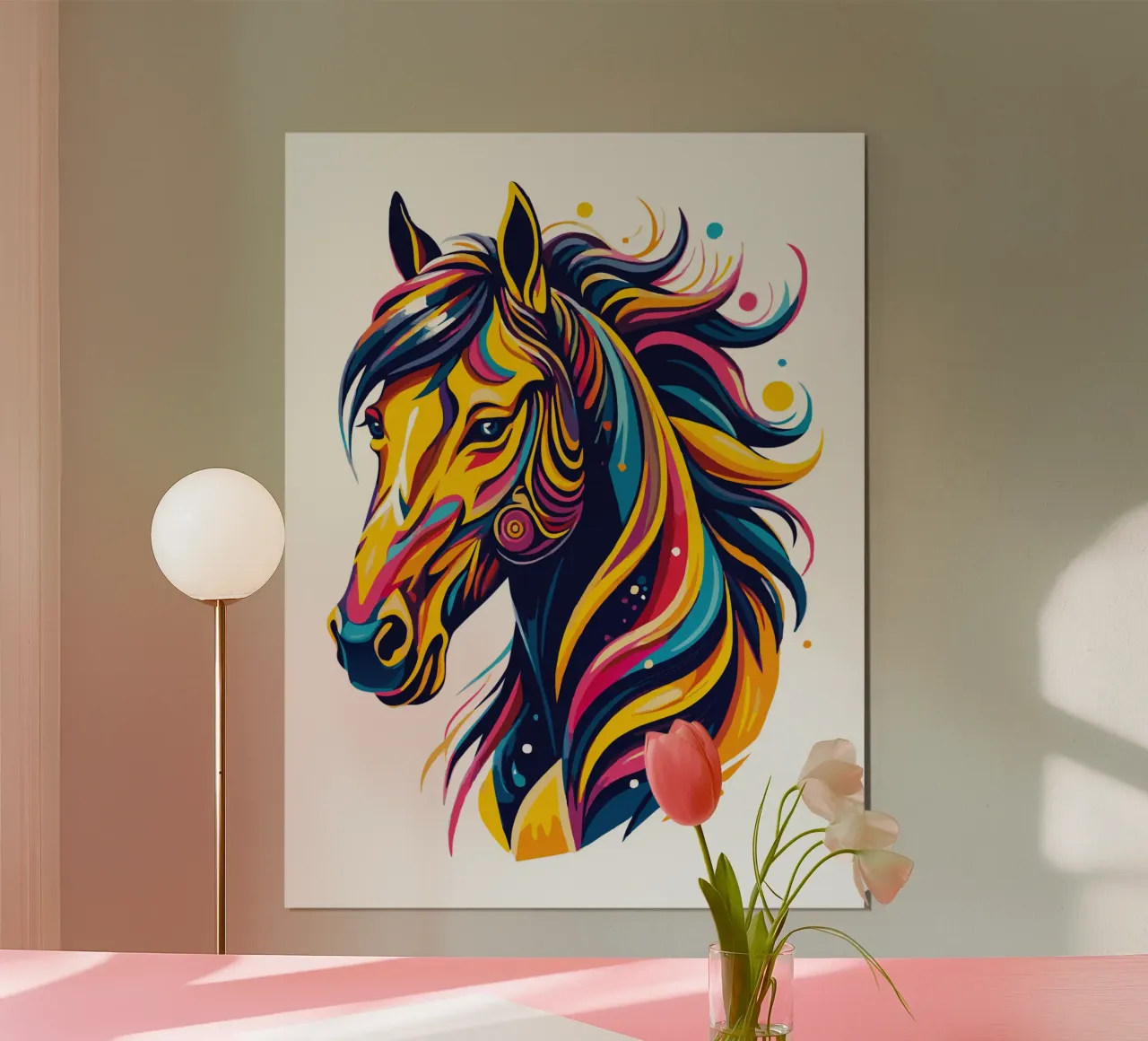 Illustrazione di cavalli vivaci - Arte equina audace e colorata poster con telaio in alluminio da Artnesia