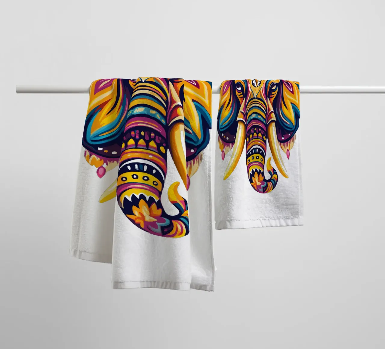 Colorful Elephant Illustration - Vibrant Wildlife Art towel by Artnesia