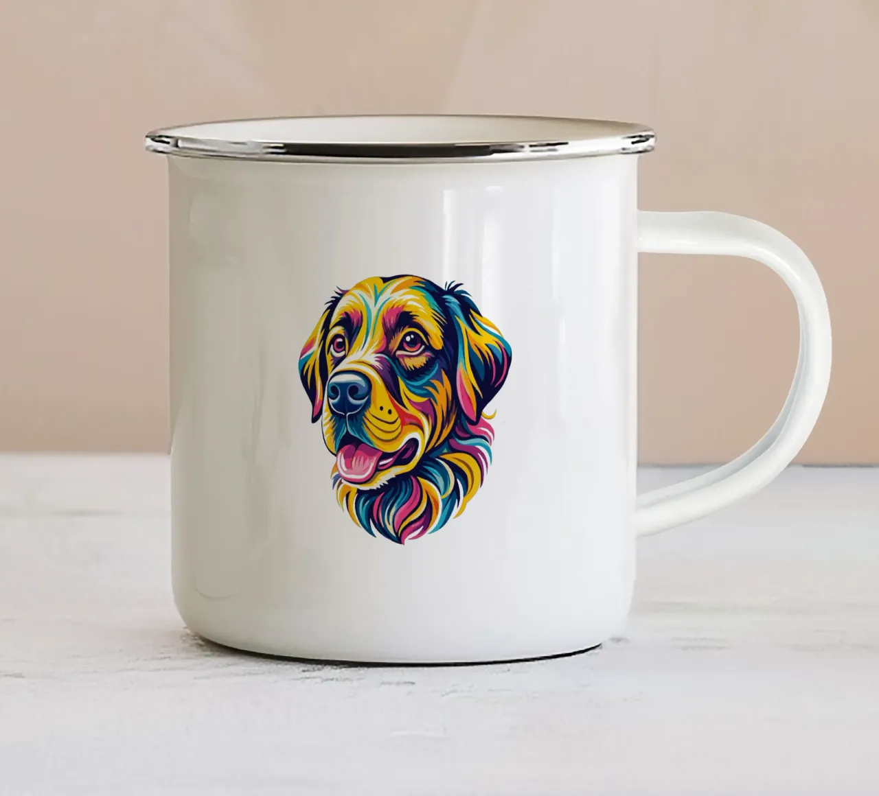 Illustrazione di ritratto di cane vivace - Animale domestico colorato e giocoso tazza in smalto da Artnesia