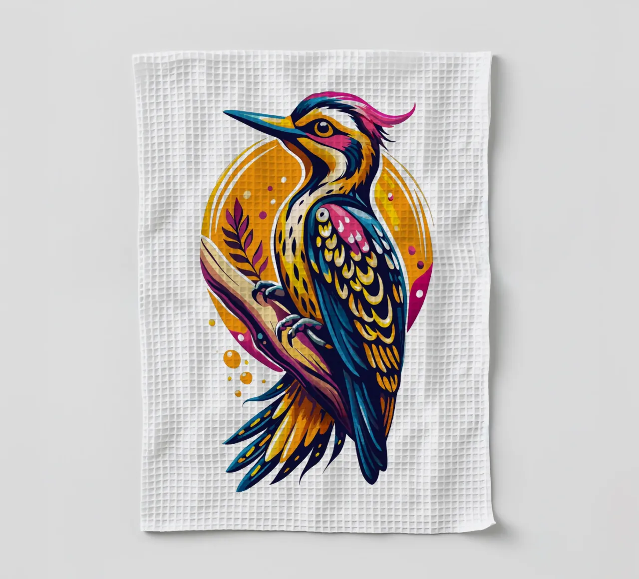 Illustration d'un pic coloré - -Inspired Bird Art torchon de Artnesia