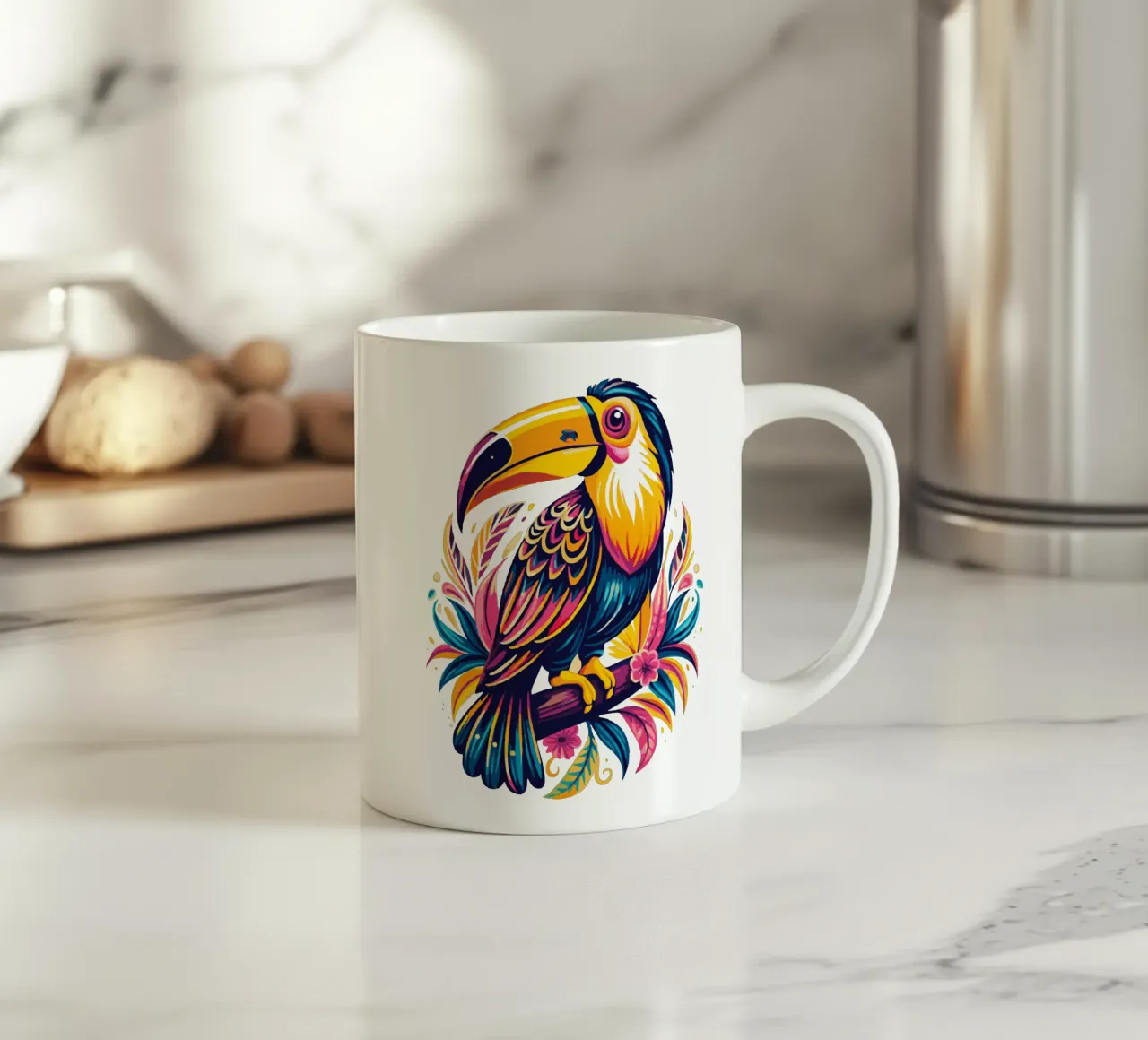 Toucan Illustration - Colorful and Exotic Tropical Bird Art tazza in ceramica da Artnesia