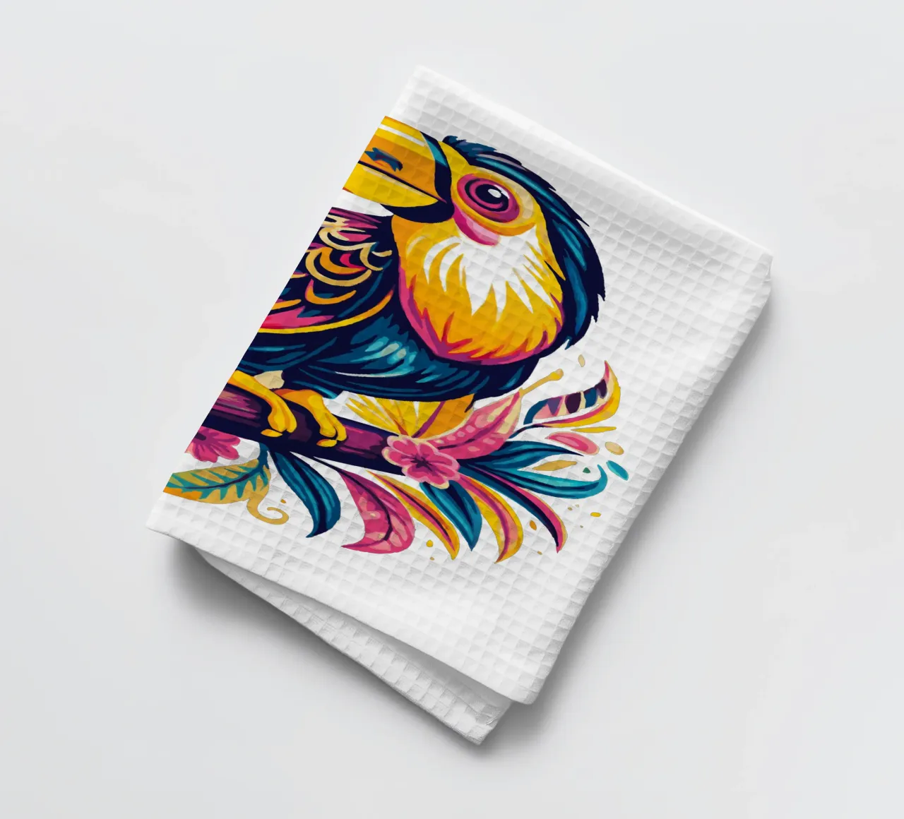 Toucan Illustration - Colorful and Exotic Tropical Bird Art tea towel by Artnesia