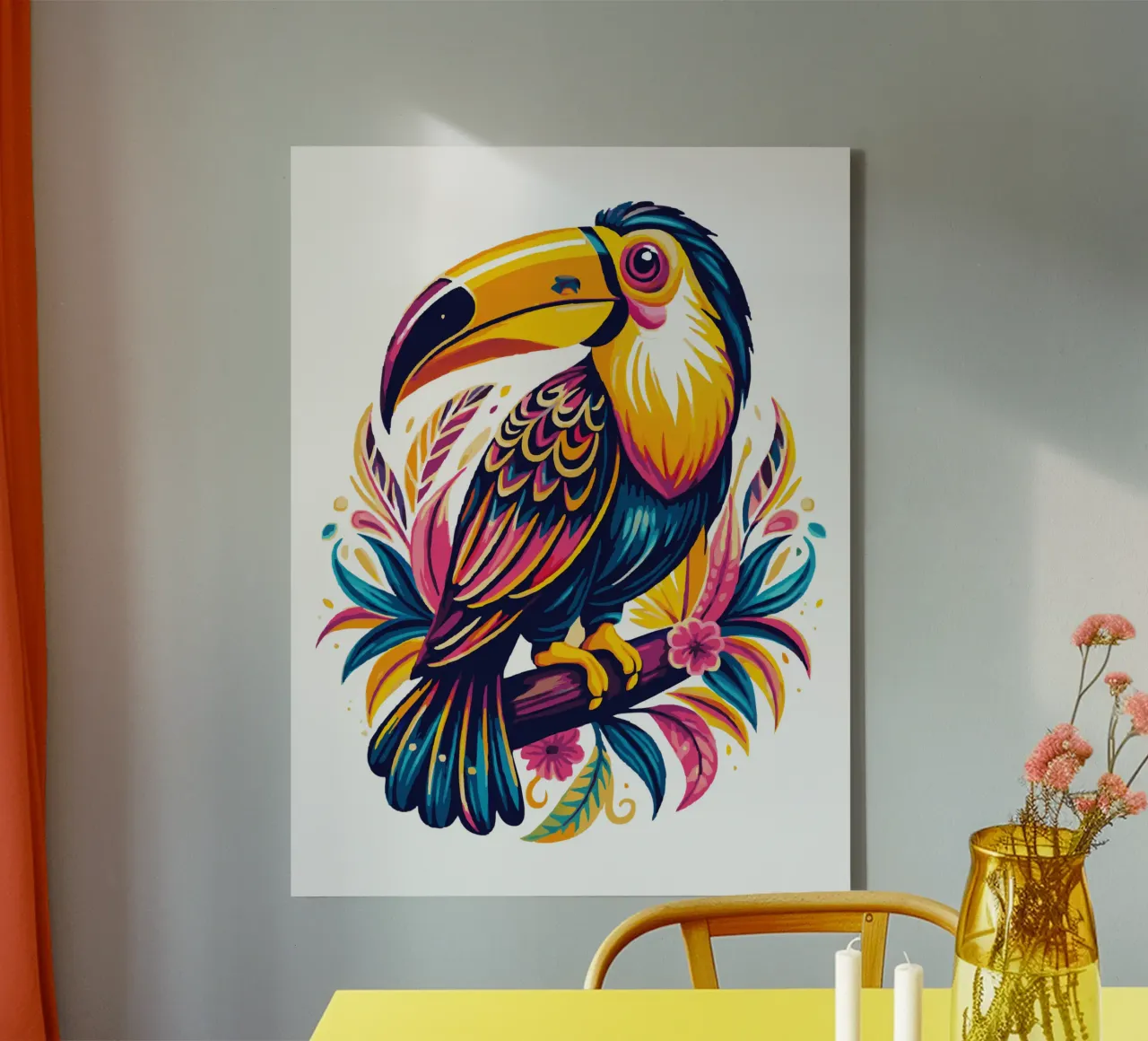 Toucan Illustration - Colorful and Exotic Tropical Bird Art tela con Cornice a cassetta da Artnesia
