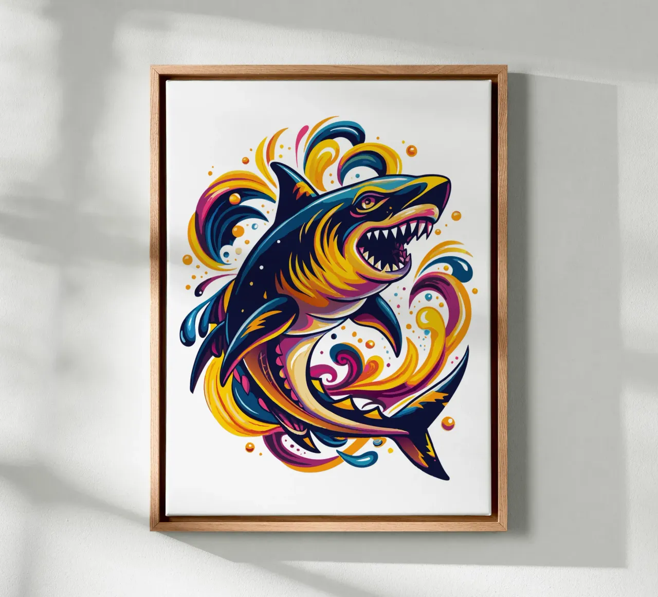 Fierce Shark Illustration - Dynamic Ocean Predator Art canvas with Floater frame by Artnesia