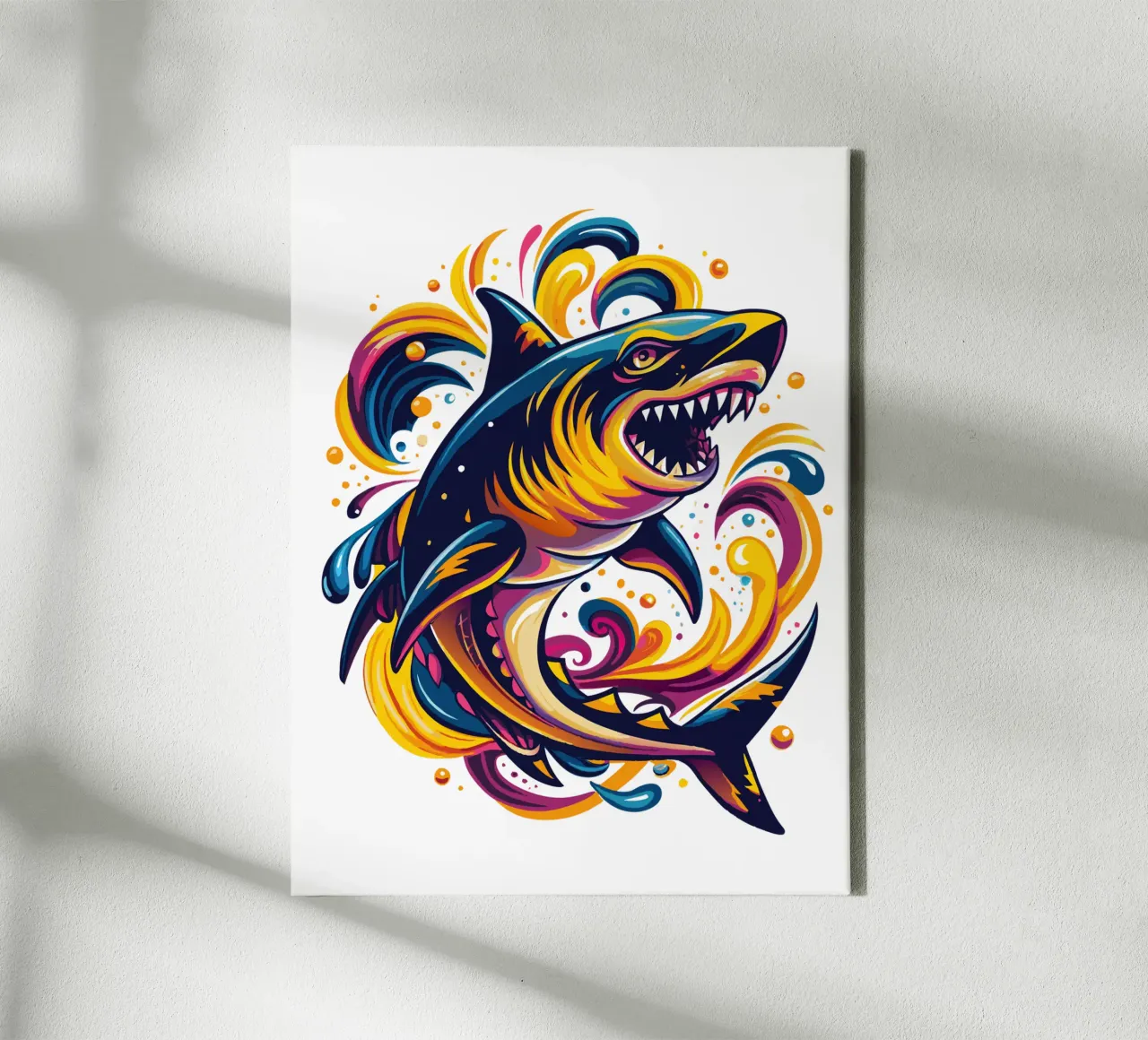 Fierce Shark Illustration - Dynamic Ocean Predator Art canvas with Floater frame by Artnesia